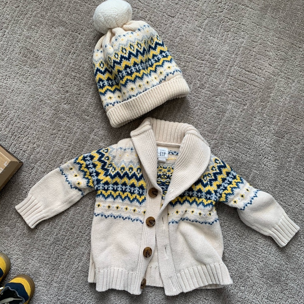 Gap baby cardigan and beanie